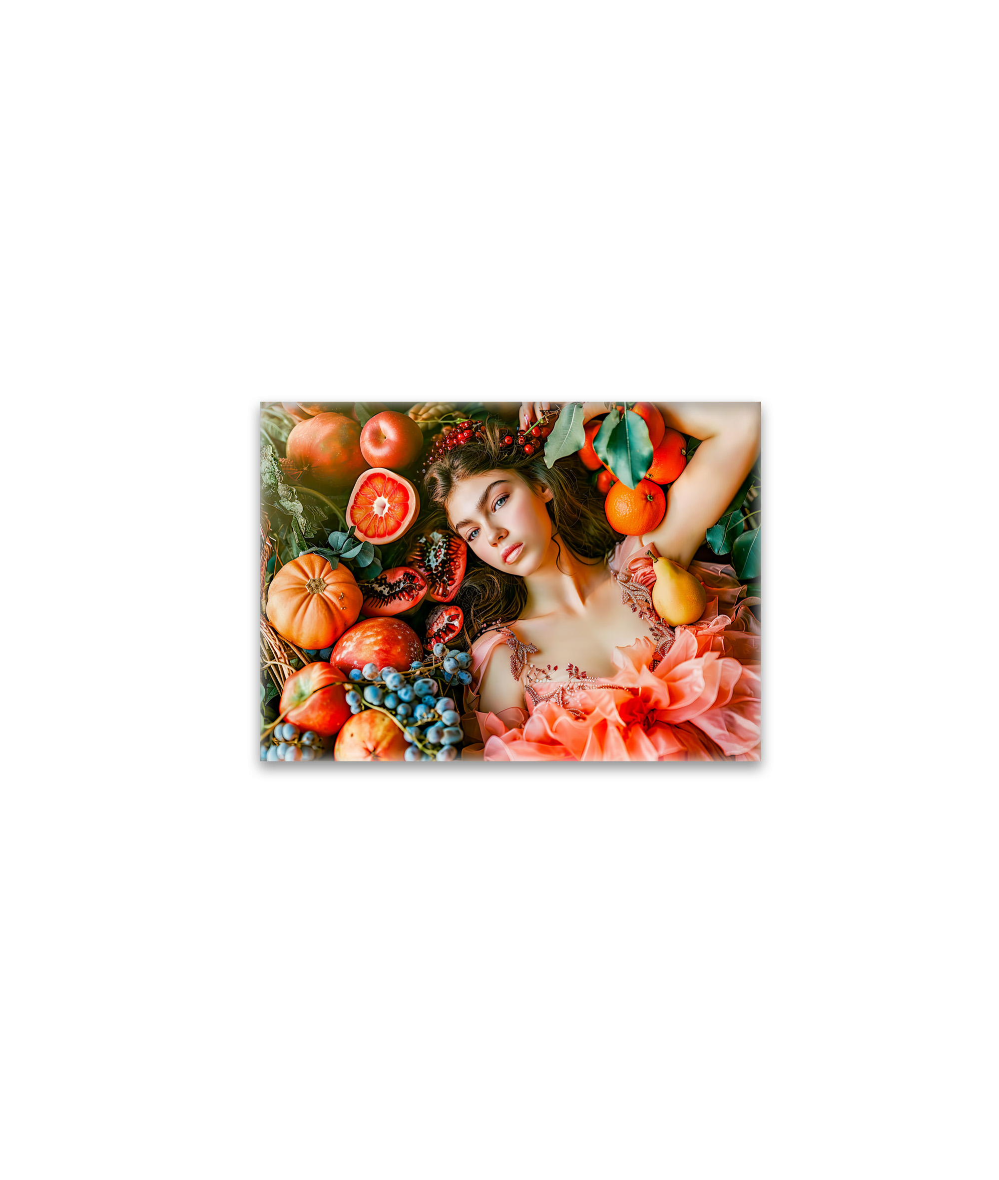 raxxa Glas-Magnet: Woman reclining among fruits and petals