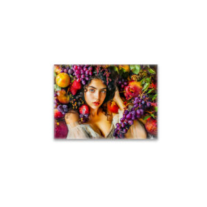 raxxa Glas-Magnet: Elegant woman with pomegranate grapes and floral crown