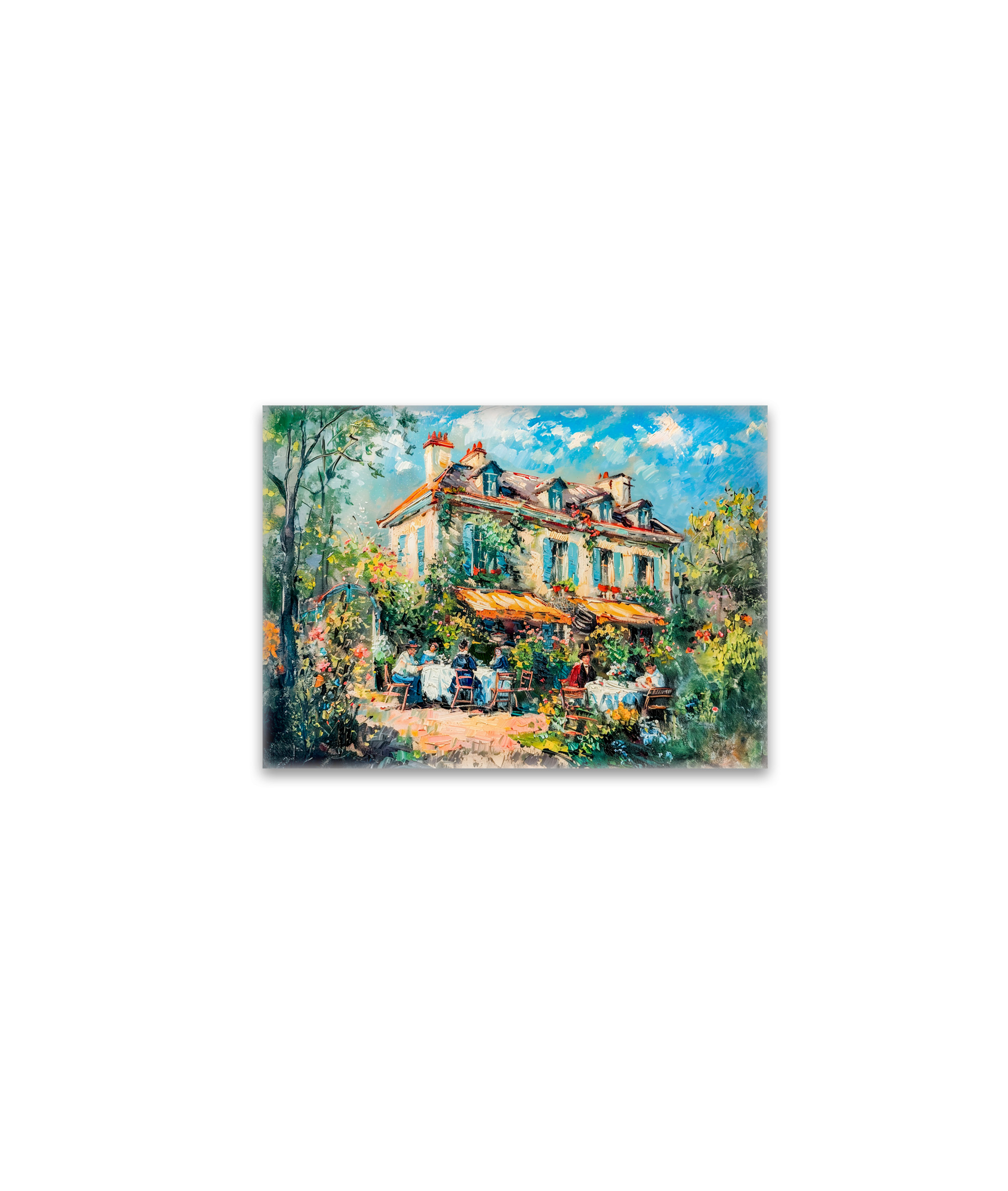 raxxa Glas-Magnet: House with garden tables and people