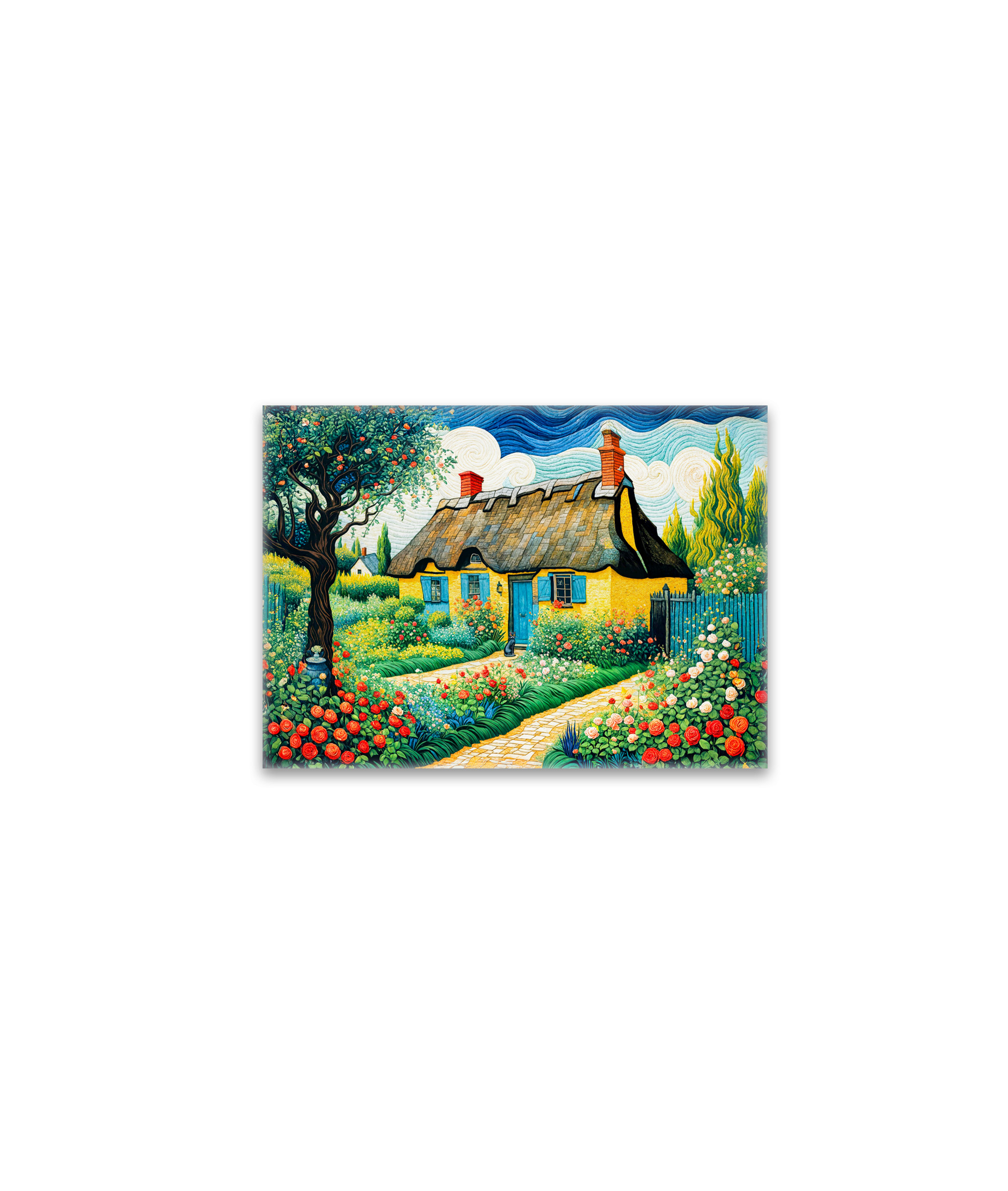 raxxa Glas-Magnet: Charming Thatched Cottage with Lush Garden