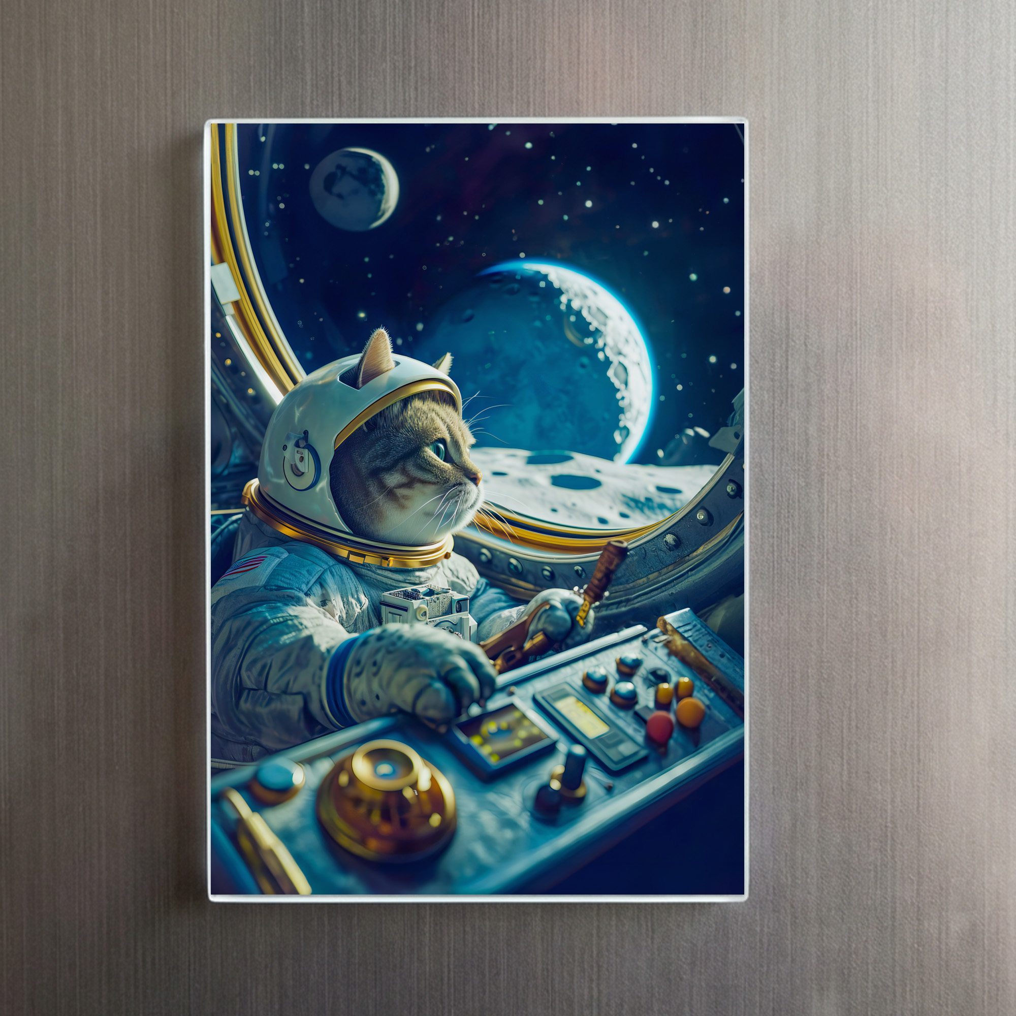 raxxa Glas-Magnet: Curious Space Cat Exploring the Infinite Universe Beyond Stars - immagine 2