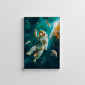 raxxa Glas-Magnet: Orange cat floating in space with debris