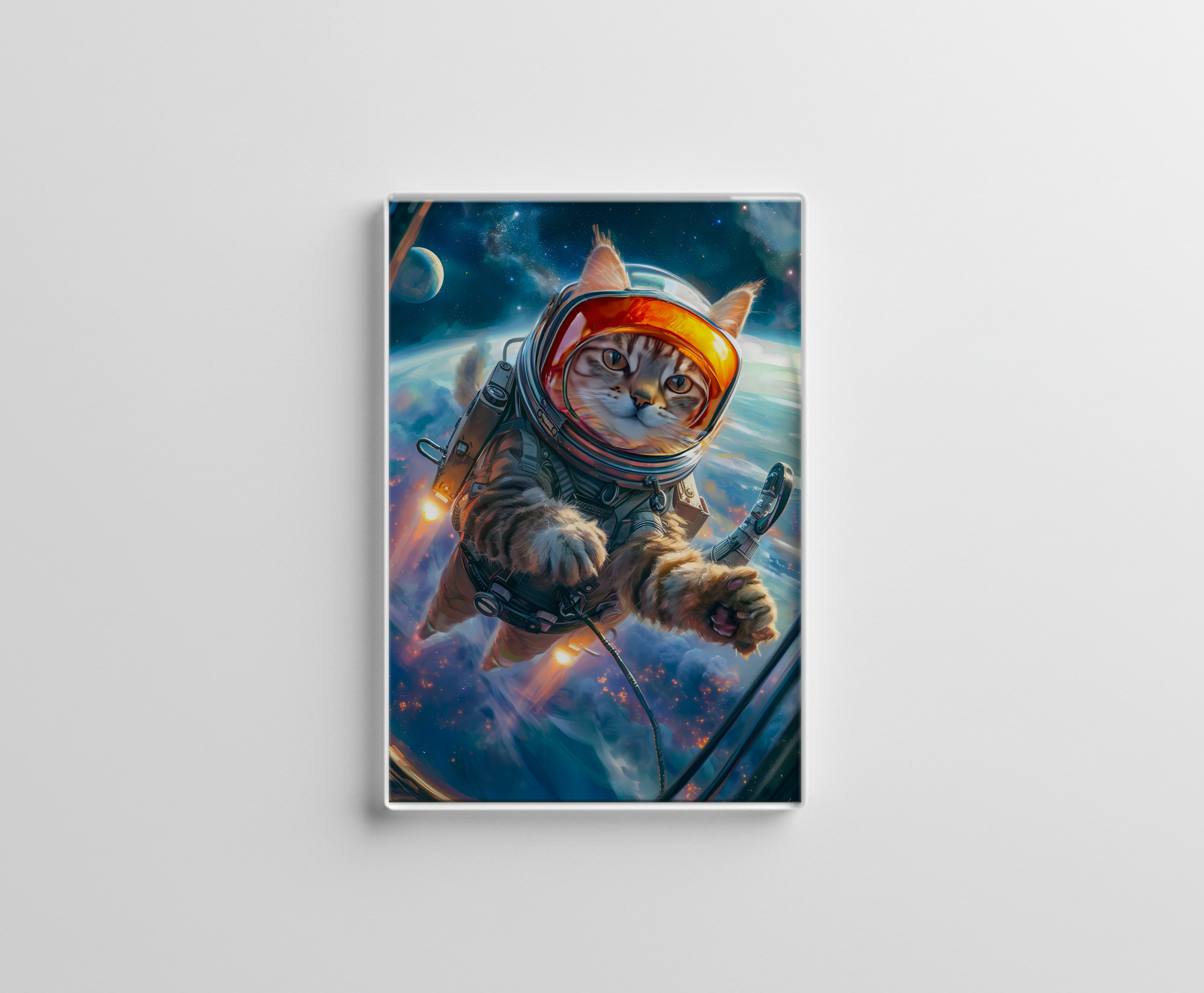 raxxa Glas-Magnet: Cosmic Cat Adventurer Drifting Weightlessly Among Distant Planets