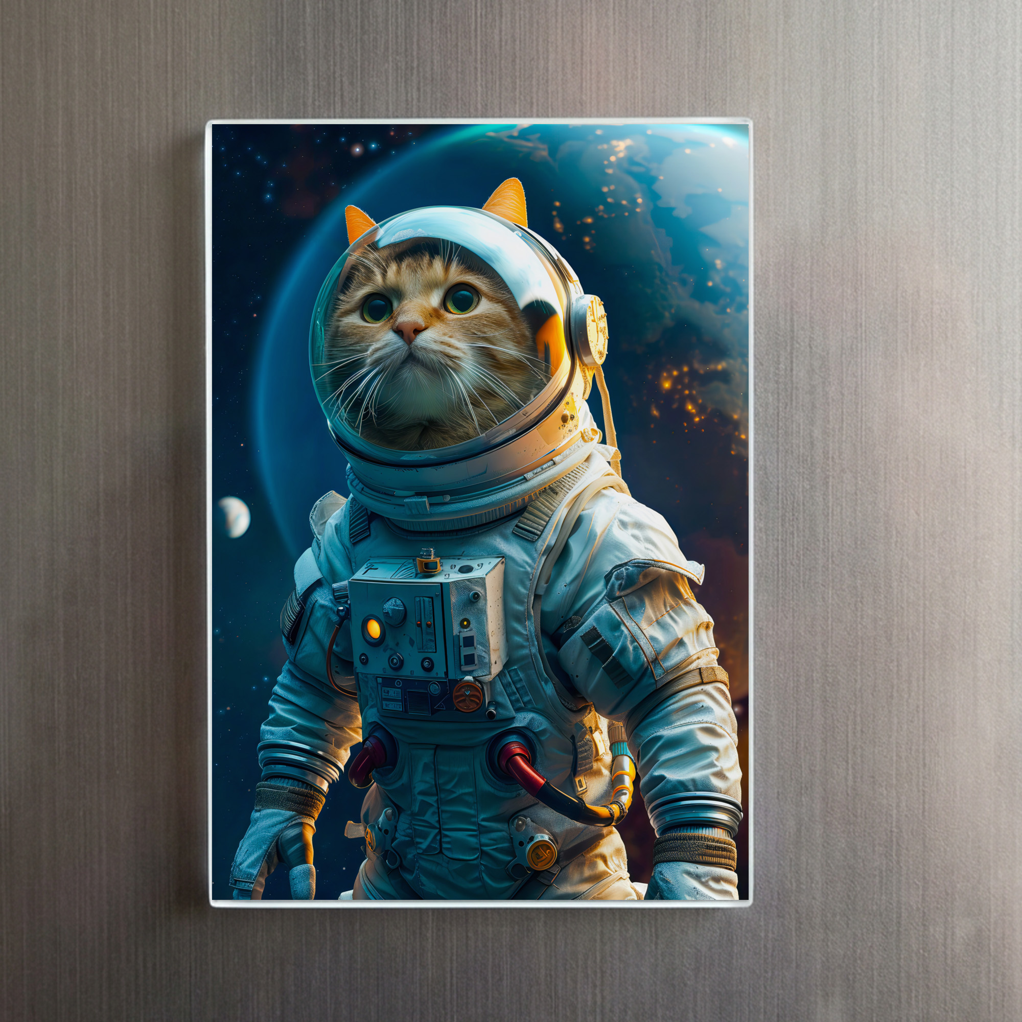 raxxa Glas-Magnet: Tabby cat in astronaut suit near Earth – Image 2