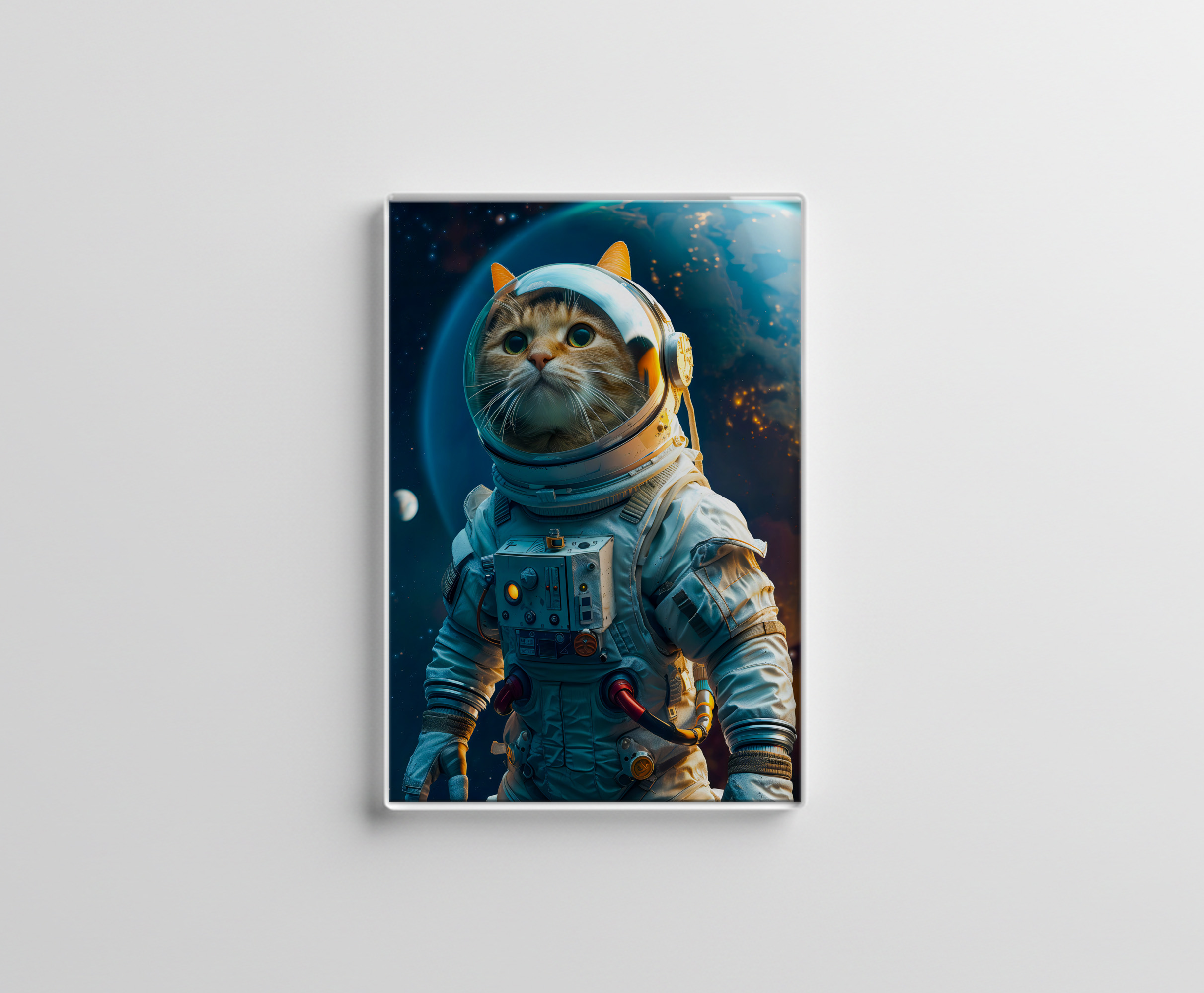 raxxa Glas-Magnet: Tabby cat in astronaut suit near Earth