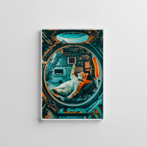 raxxa Glas-Magnet: Orange and white cat in spacecraft cockpit