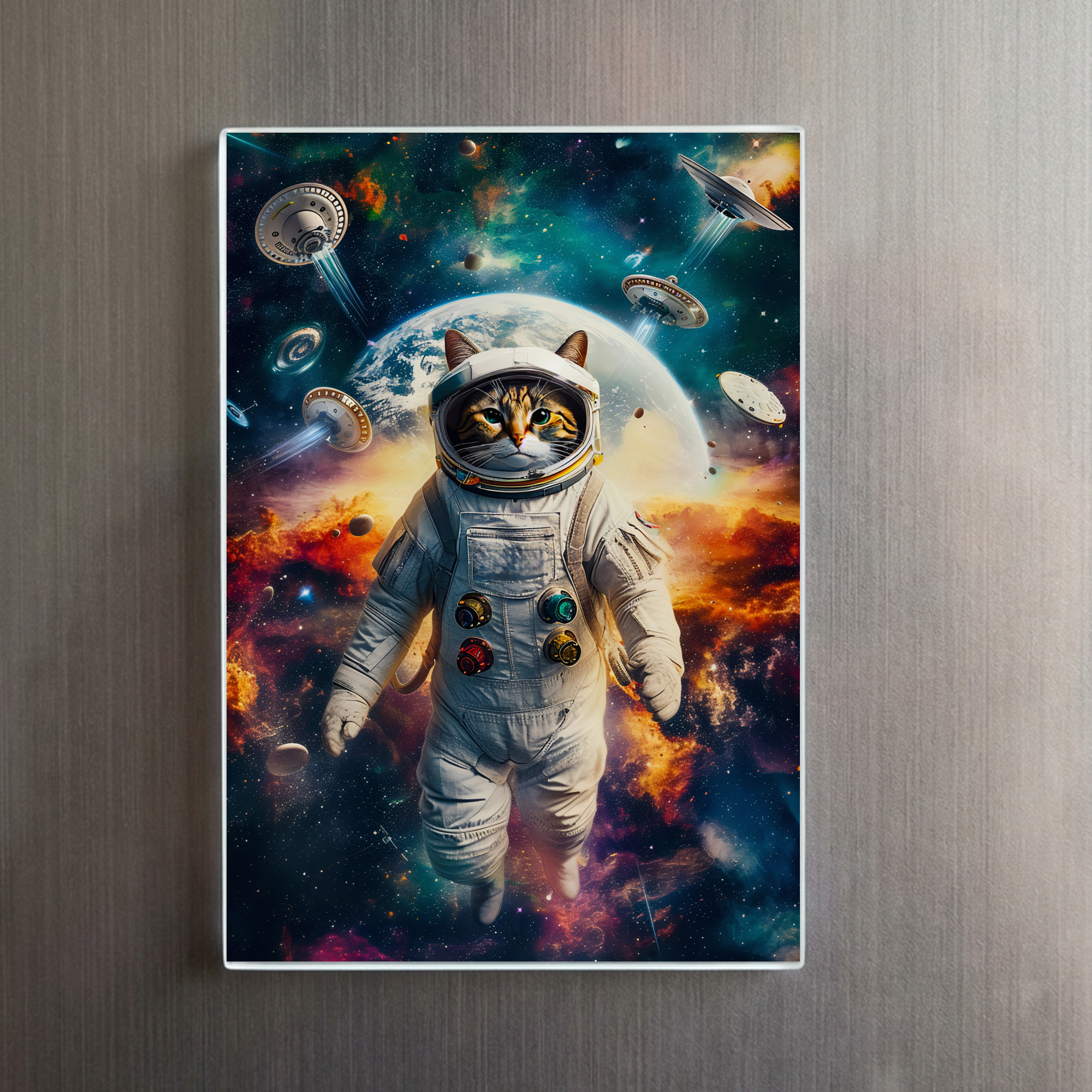 raxxa Glas-Magnet: Galactic Explorer Cat Dreaming Beneath the Light of a Supernova - Imagen 2
