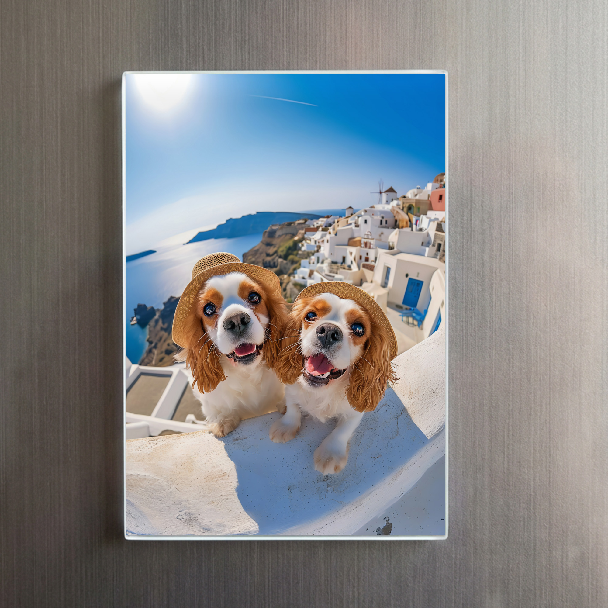 raxxa Glas-Magnet: King Charles Cocker Spaniel Takes Selfies in Santorini Greece – Image 2