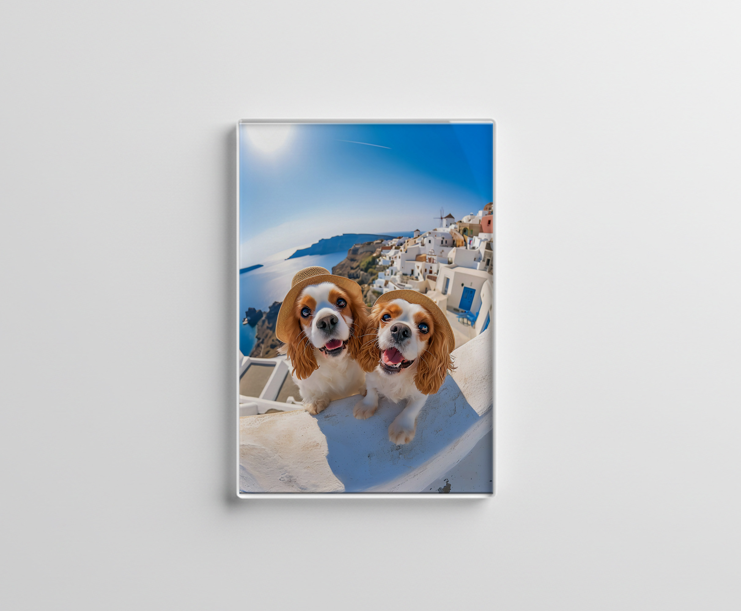raxxa Glas-Magnet: King Charles Cocker Spaniel Takes Selfies in Santorini Greece