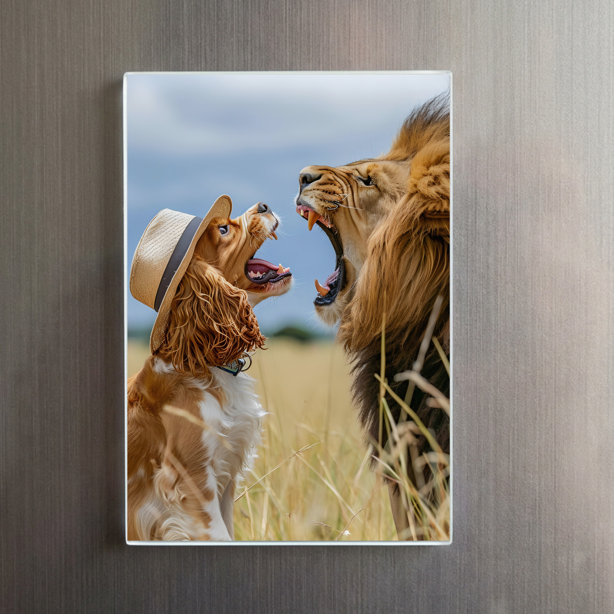 raxxa Glas-Magnet: King Charles Cocker Spaniel Takes Selfies in africa with a Lion – Bild 2