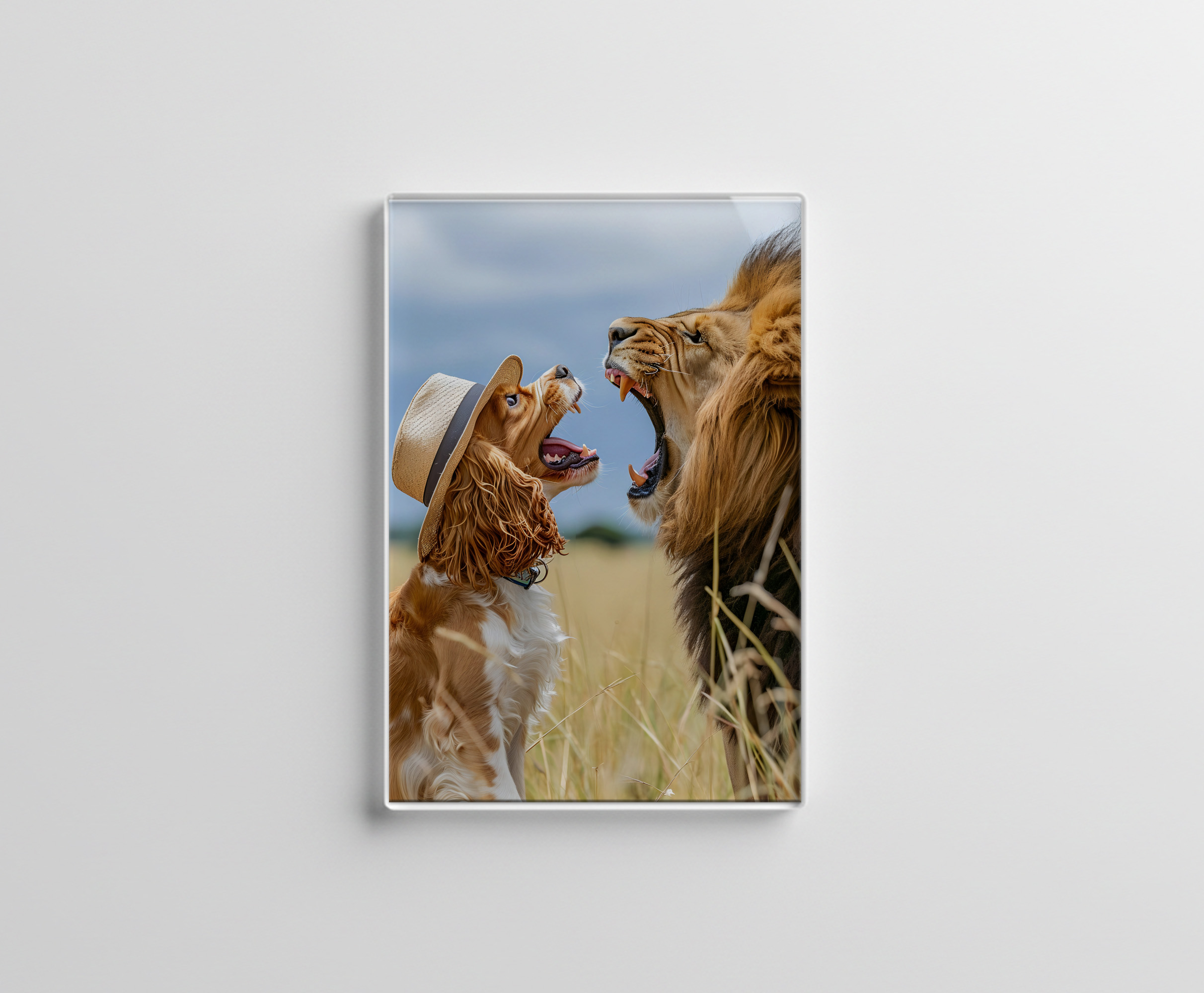 raxxa Glas-Magnet: King Charles Cocker Spaniel Takes Selfies in africa with a Lion