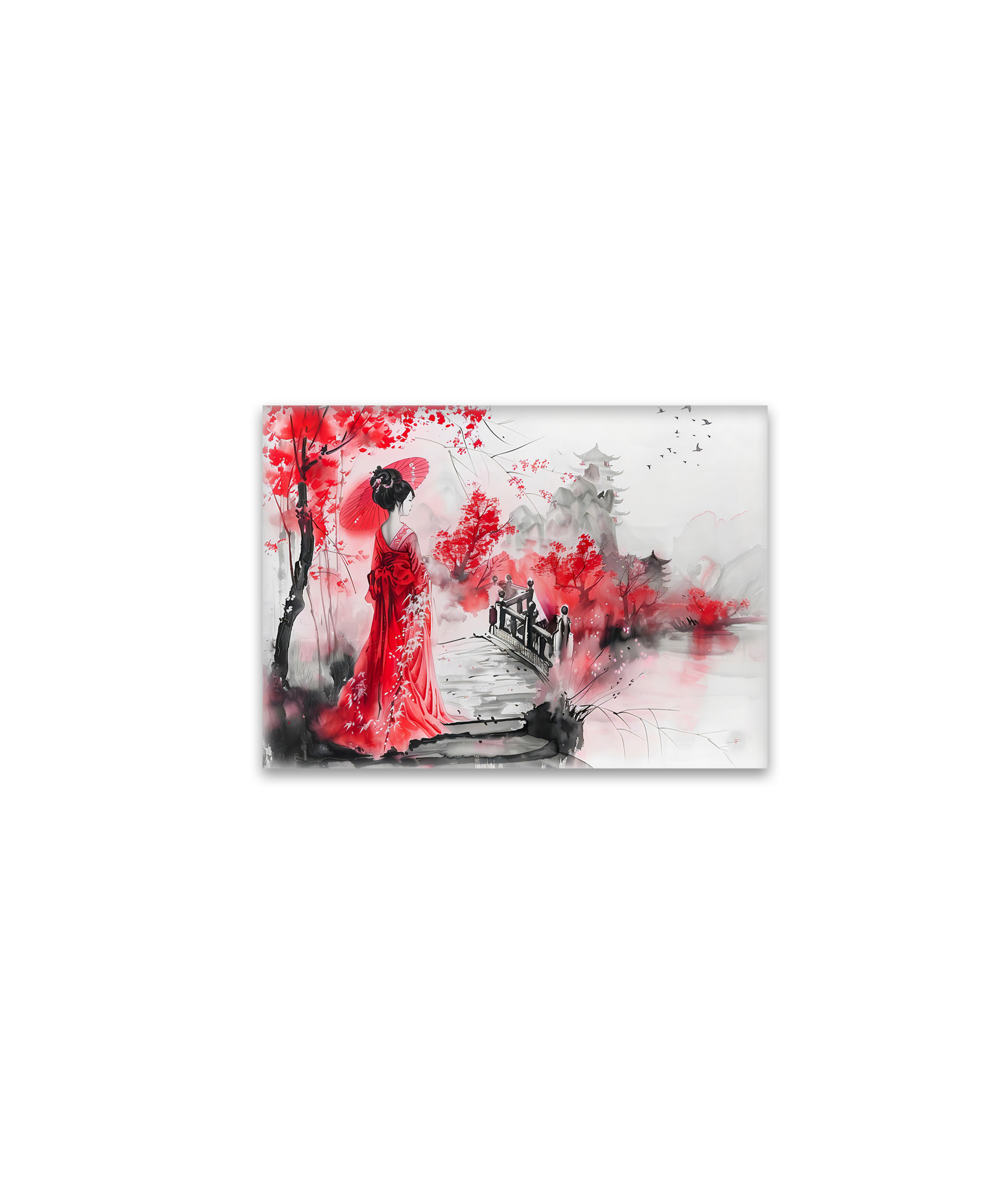 raxxa Glas-Magnet: Chinese Watercolor Geisha on a Bridge