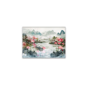 raxxa Glas-Magnet: Chinese Watercolor Lotus and Serene Mountains