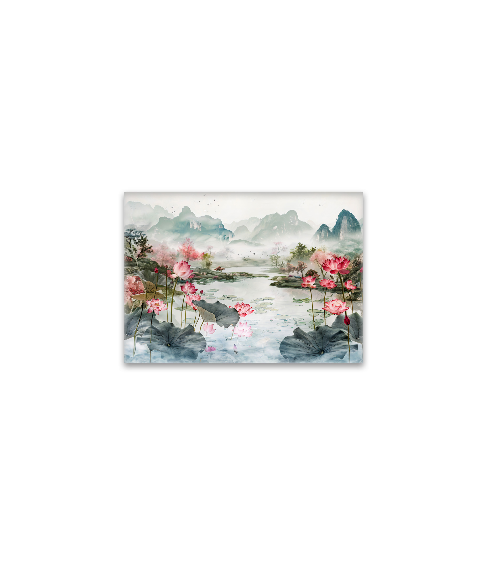 raxxa Glas-Magnet: Chinese Watercolor Lotus and Serene Mountains