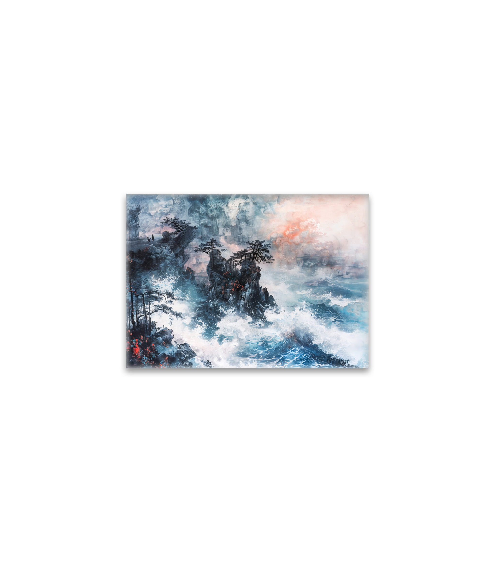 raxxa Glas-Magnet: Chinese Watercolor Waves on Rocky Coast