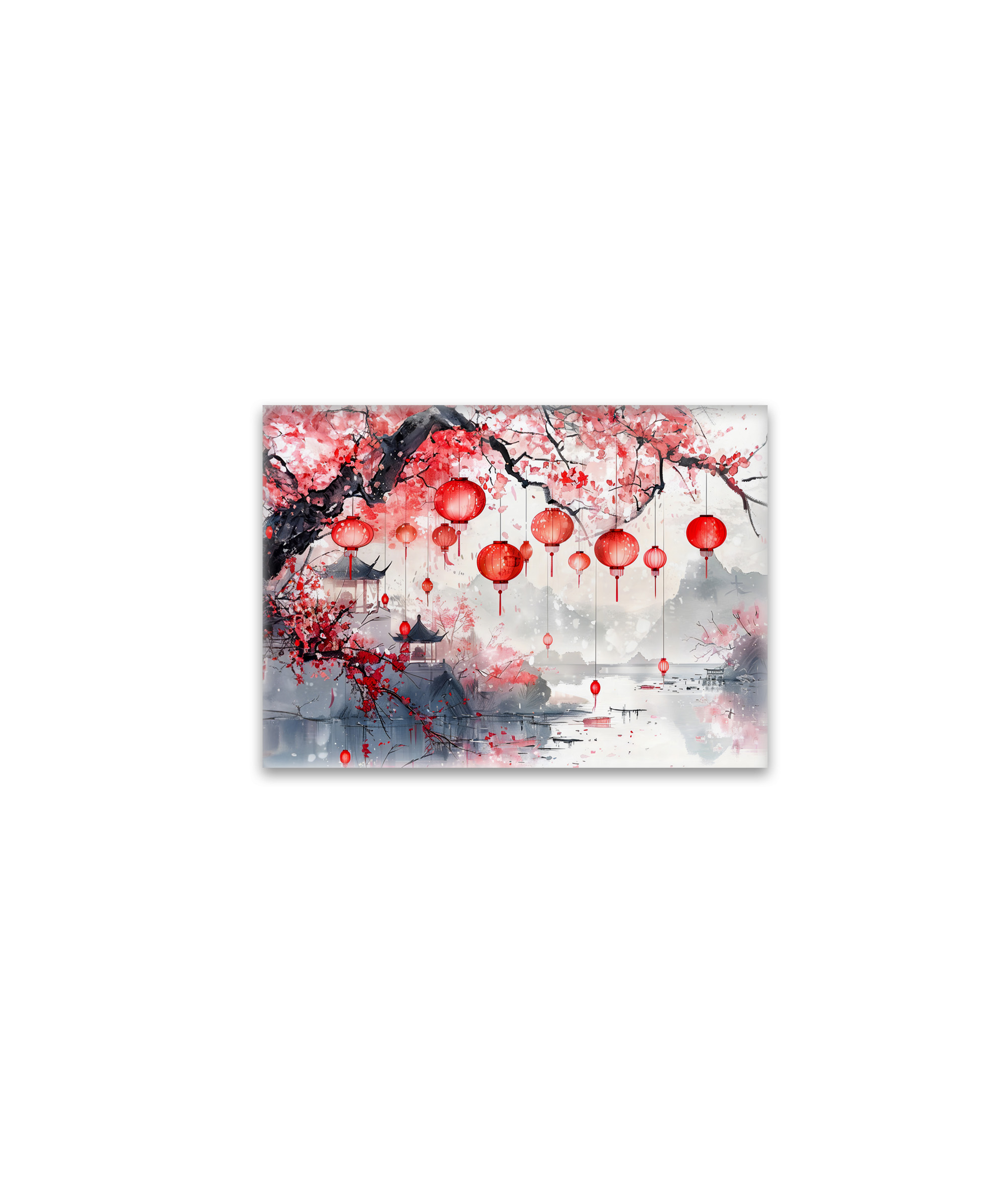 raxxa Glas-Magnet: Chinese Watercolor Lanterns and Blossoming Trees