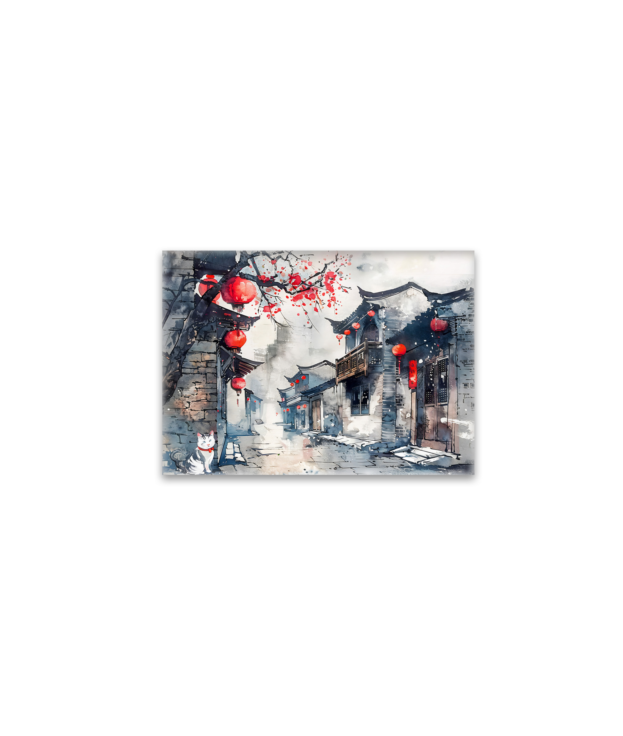 raxxa Glas-Magnet: Chinese Watercolor Lantern-Lit Old Town