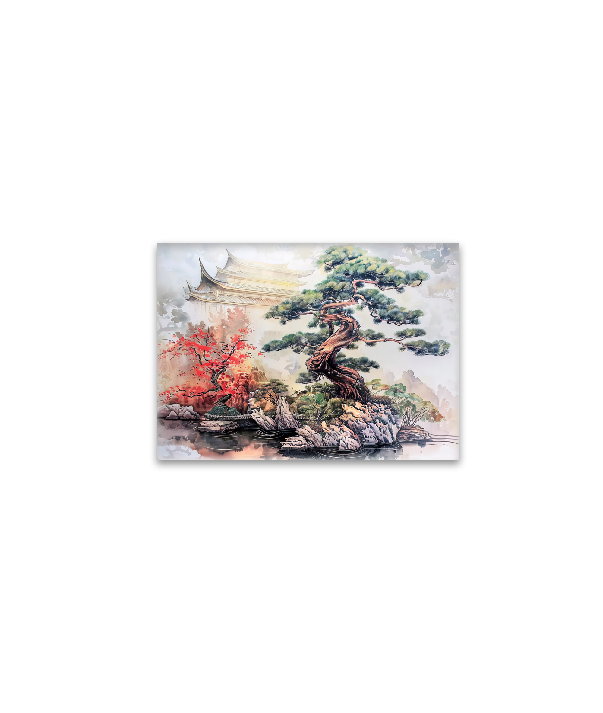 raxxa Glas-Magnet: Chinese Watercolor Bonsai Pine in Garden