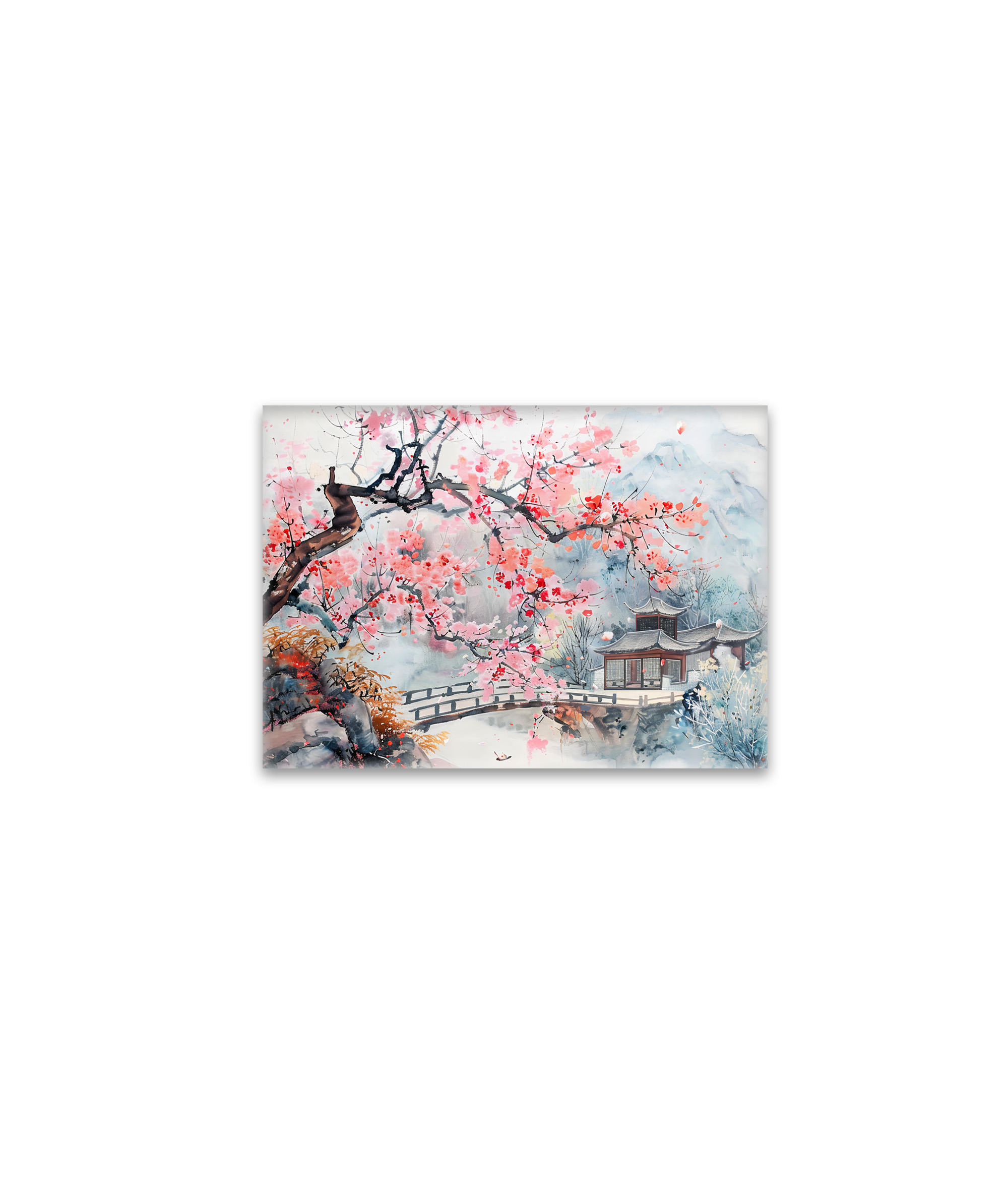 raxxa Glas-Magnet: Chinese Watercolor Temple with Cherry Blossoms
