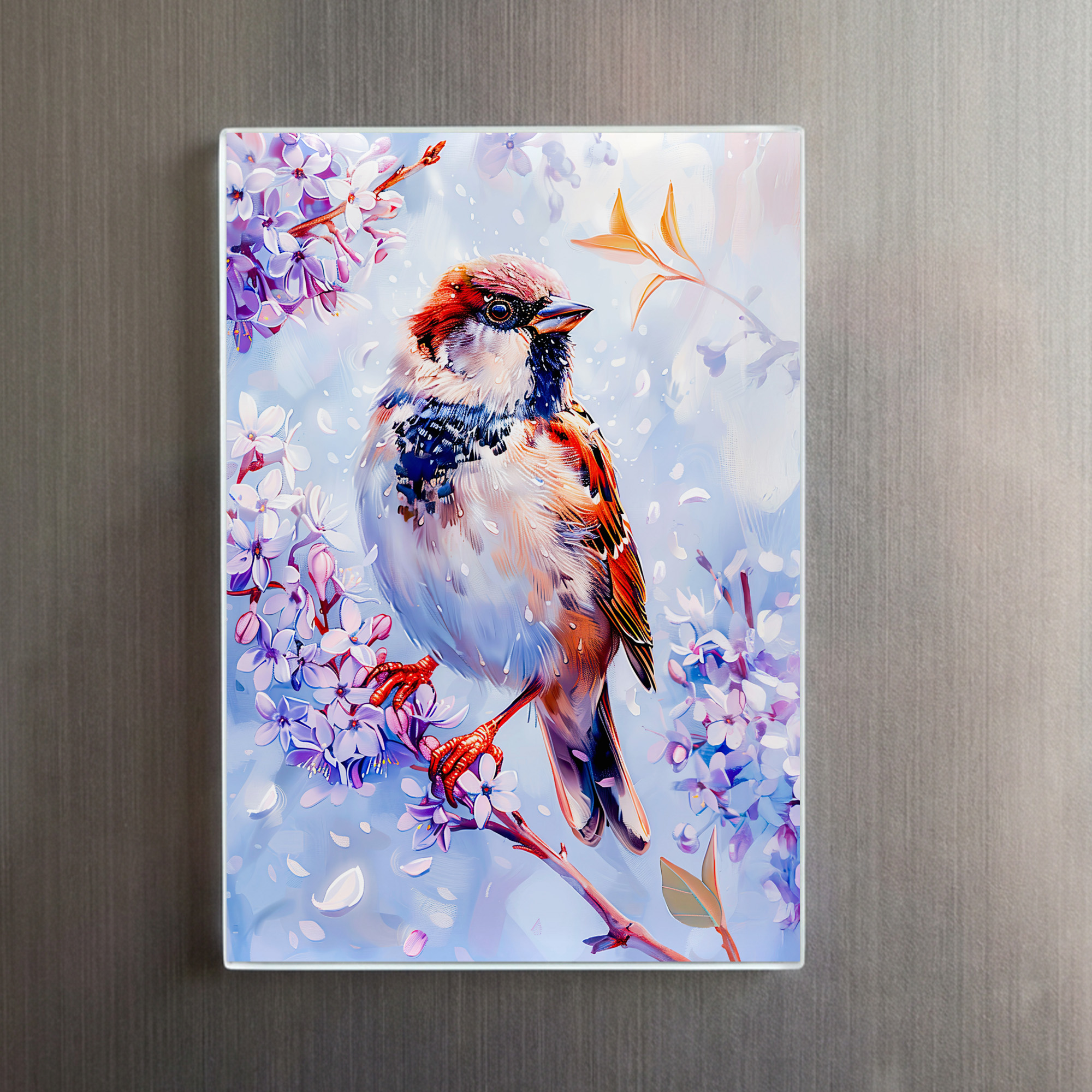 raxxa Glas-Magnet: House Sparrow on a Branch Impressionist Art – Image 2