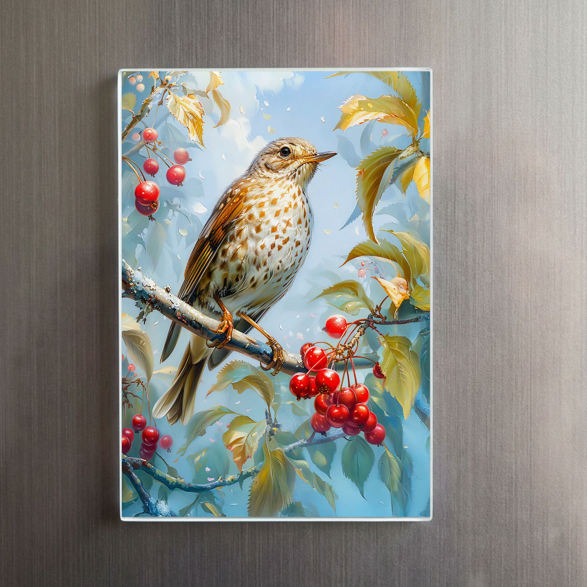 raxxa Glas-Magnet: Fieldfare in Winter Landscape Impressionist Art – Bild 2