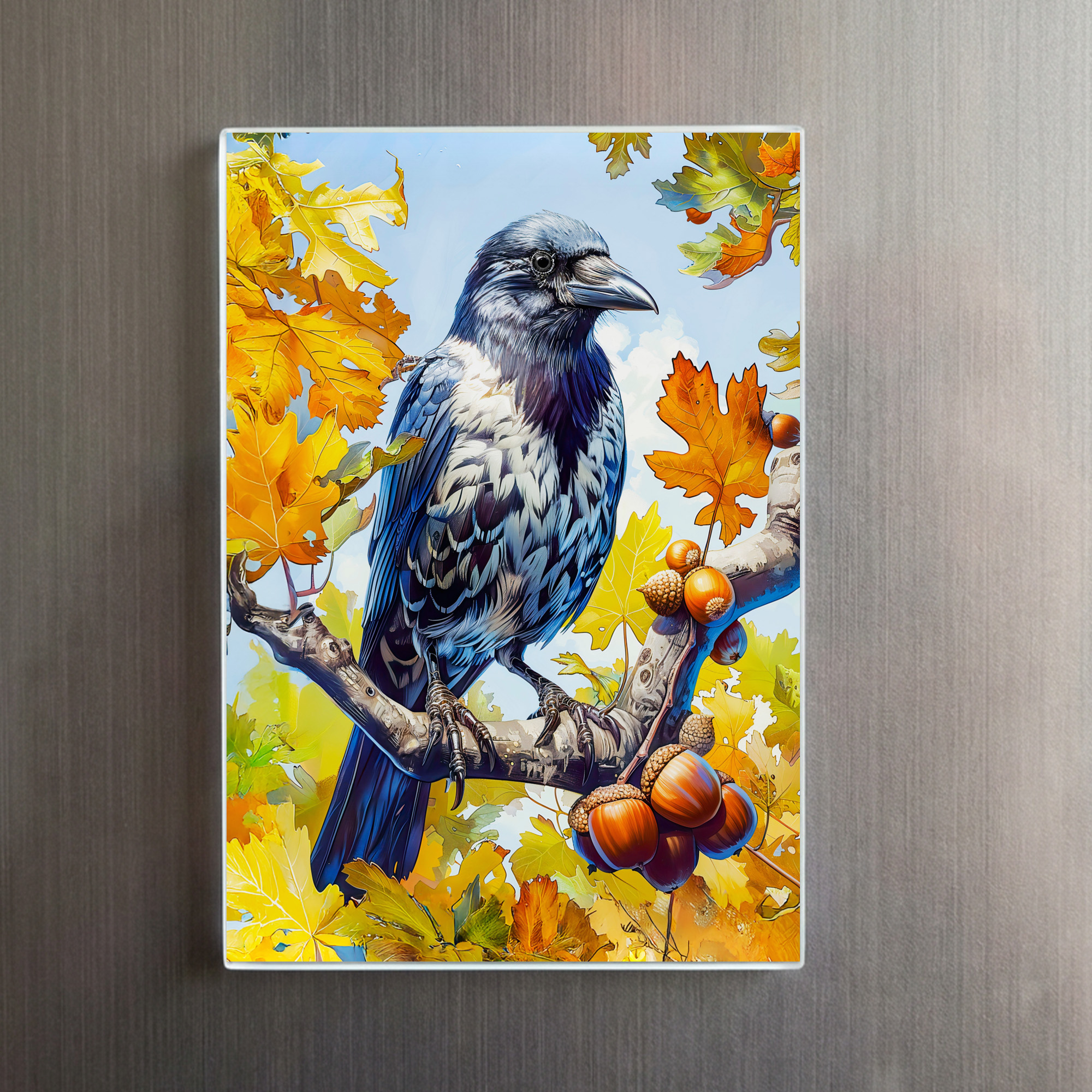 raxxa Glas-Magnet: Hooded Crow Perched in Oak Tree Impressionist Style – Image 2