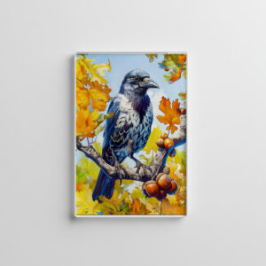 raxxa Glas-Magnet: Hooded Crow Perched in Oak Tree Impressionist Style