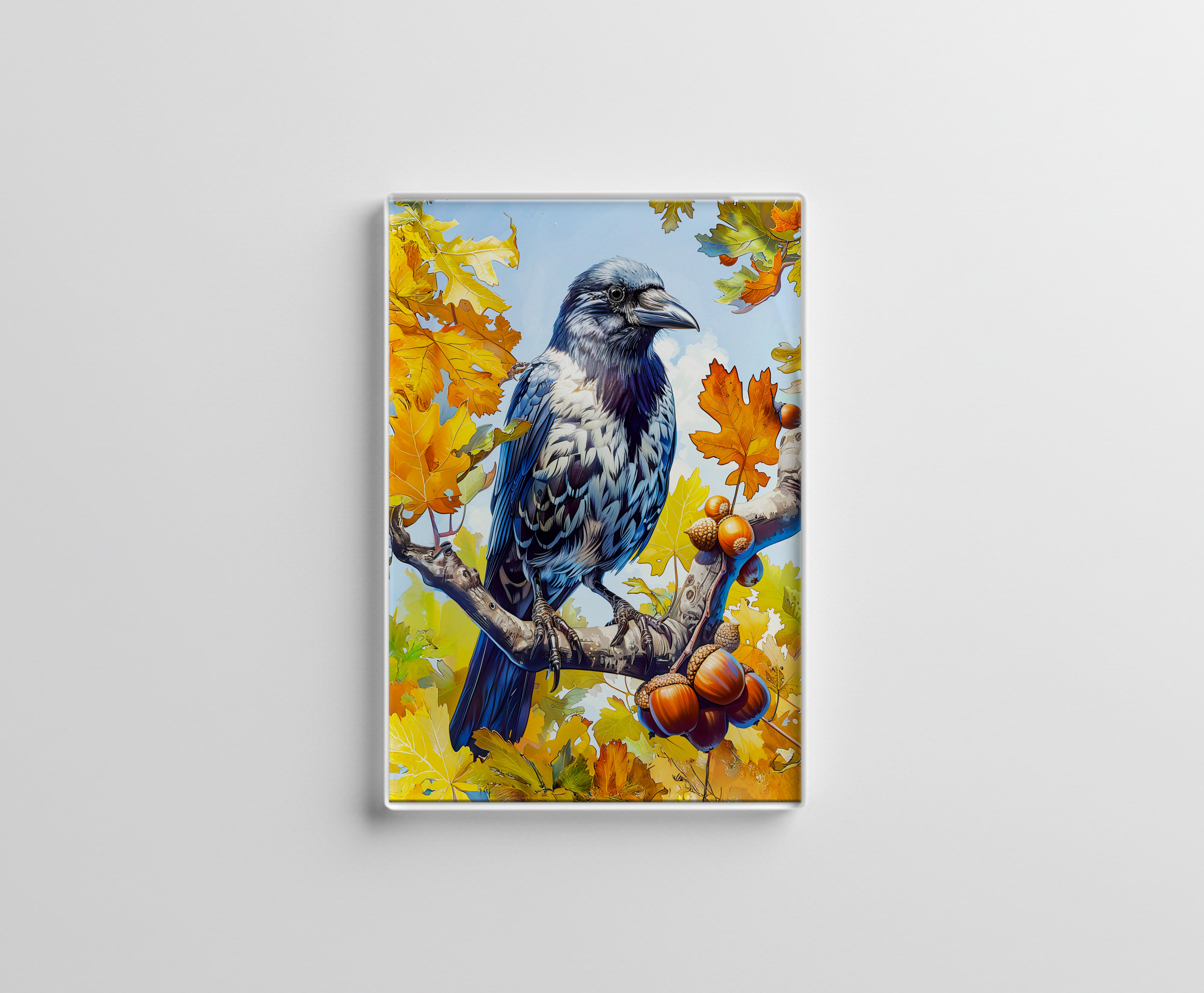 raxxa Glas-Magnet: Hooded Crow Perched in Oak Tree Impressionist Style