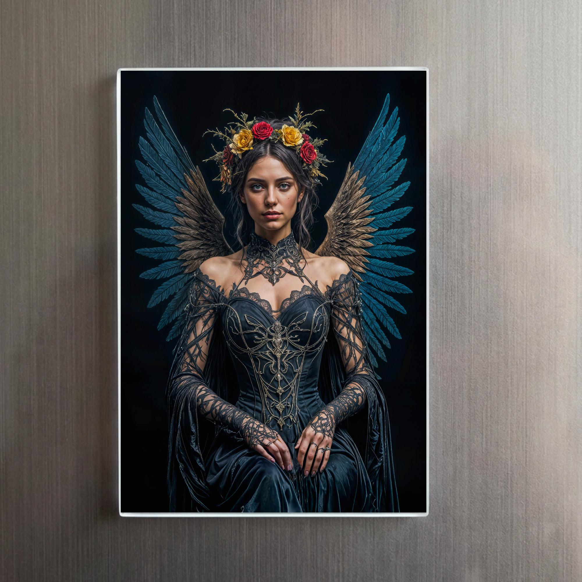 raxxa Glas-Magnet: Dark Angel with Crown and Roses – Bild 2