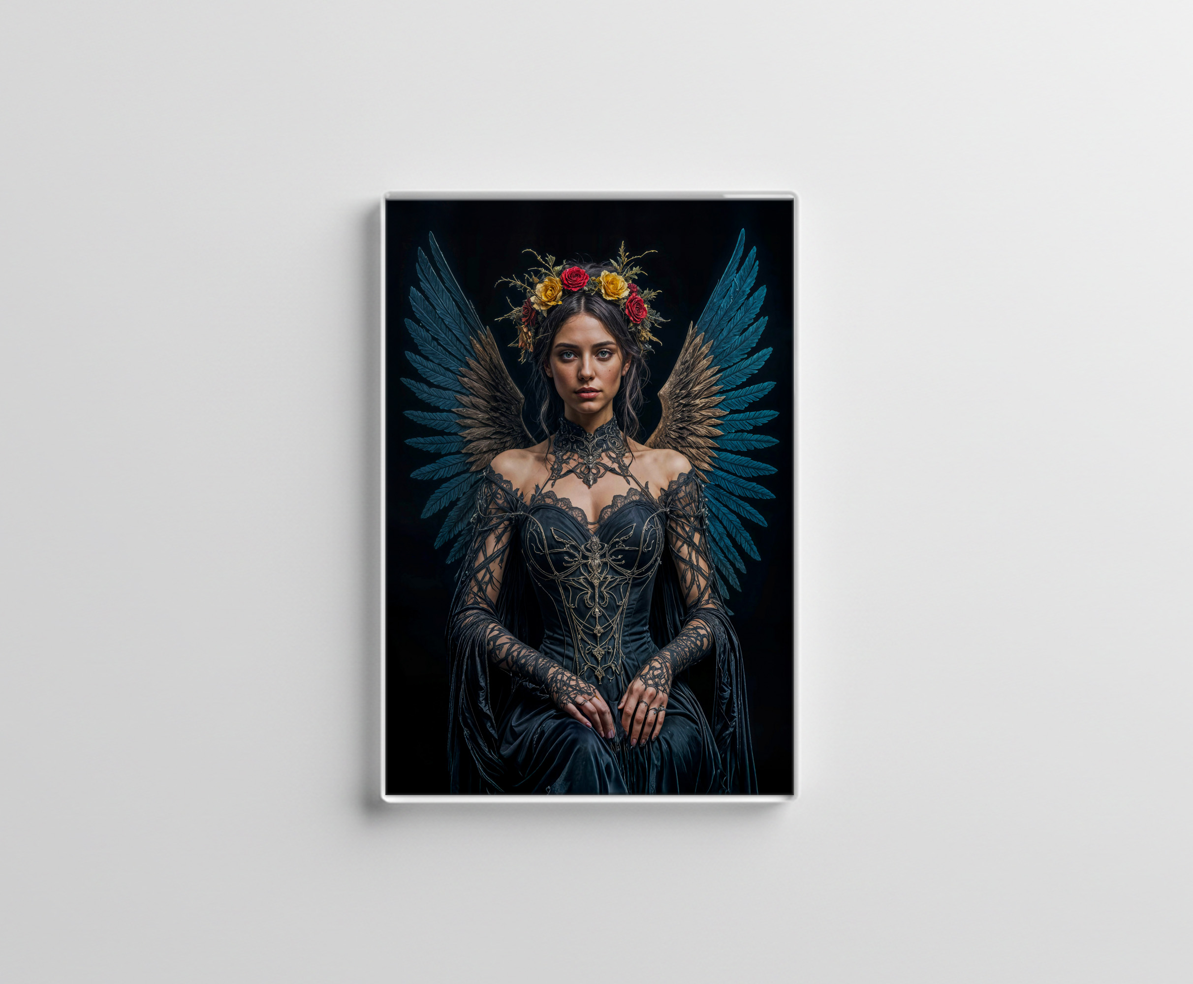 raxxa Glas-Magnet: Dark Angel with Crown and Roses