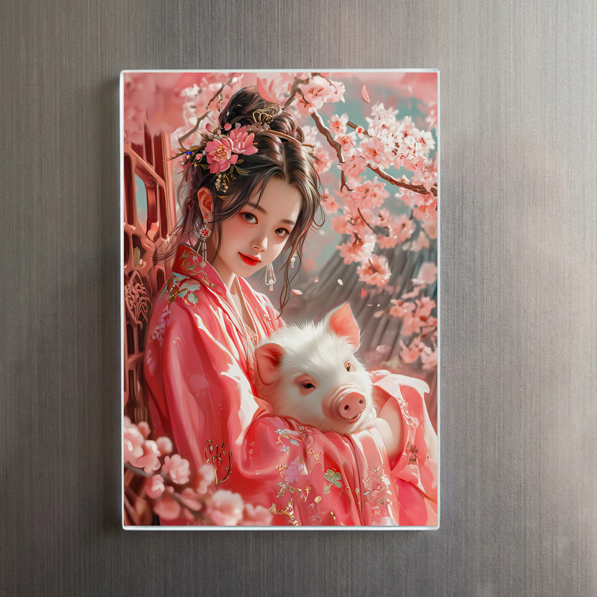 raxxa Glas-Magnet: Girl with Pig Chinese Zodiac Art – Image 2