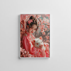 raxxa Glas-Magnet: Girl with Pig Chinese Zodiac Art