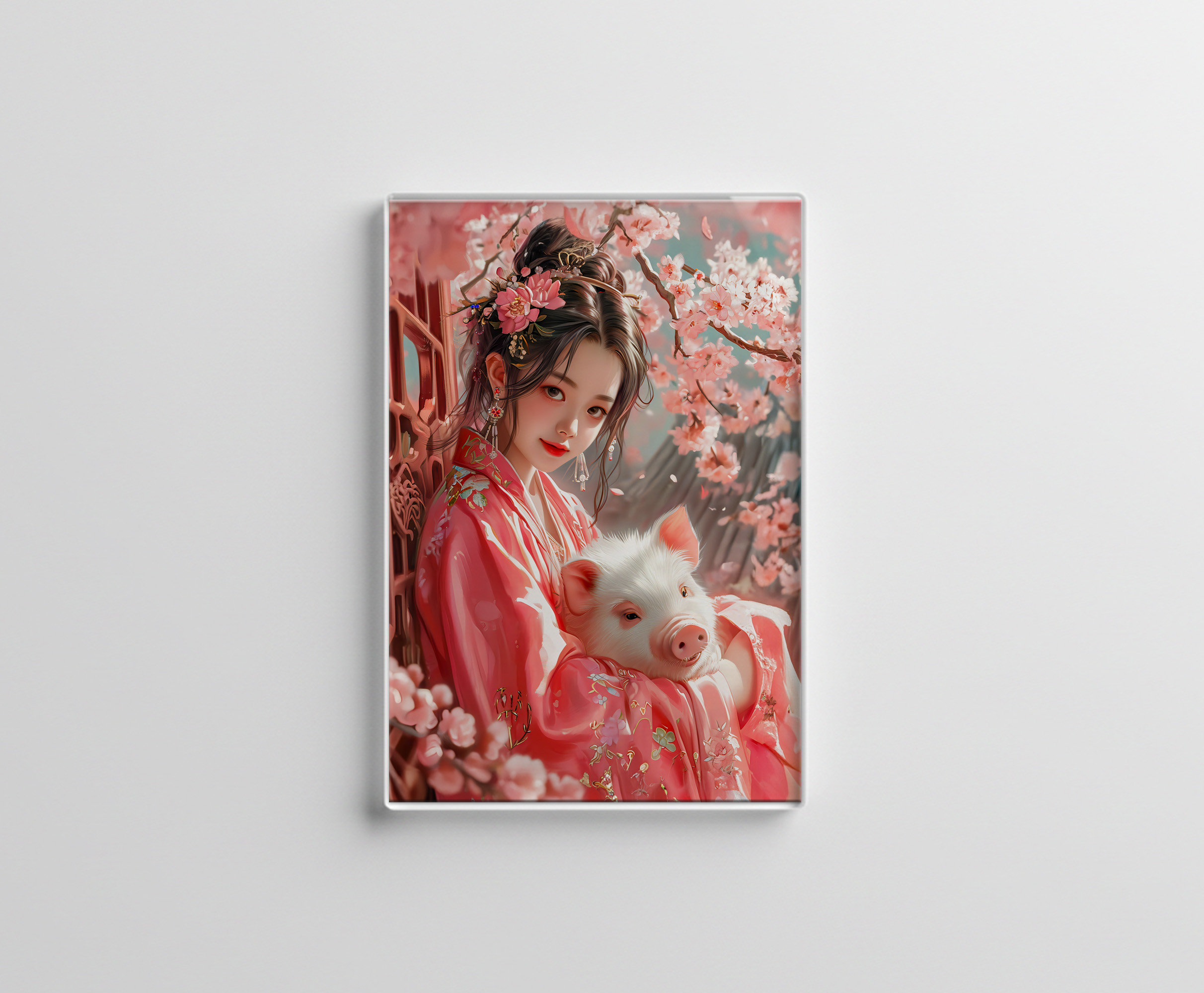 raxxa Glas-Magnet: Girl with Pig Chinese Zodiac Art