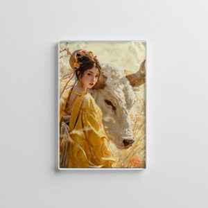 raxxa Glas-Magnet: Girl with Ox Chinese Zodiac Art