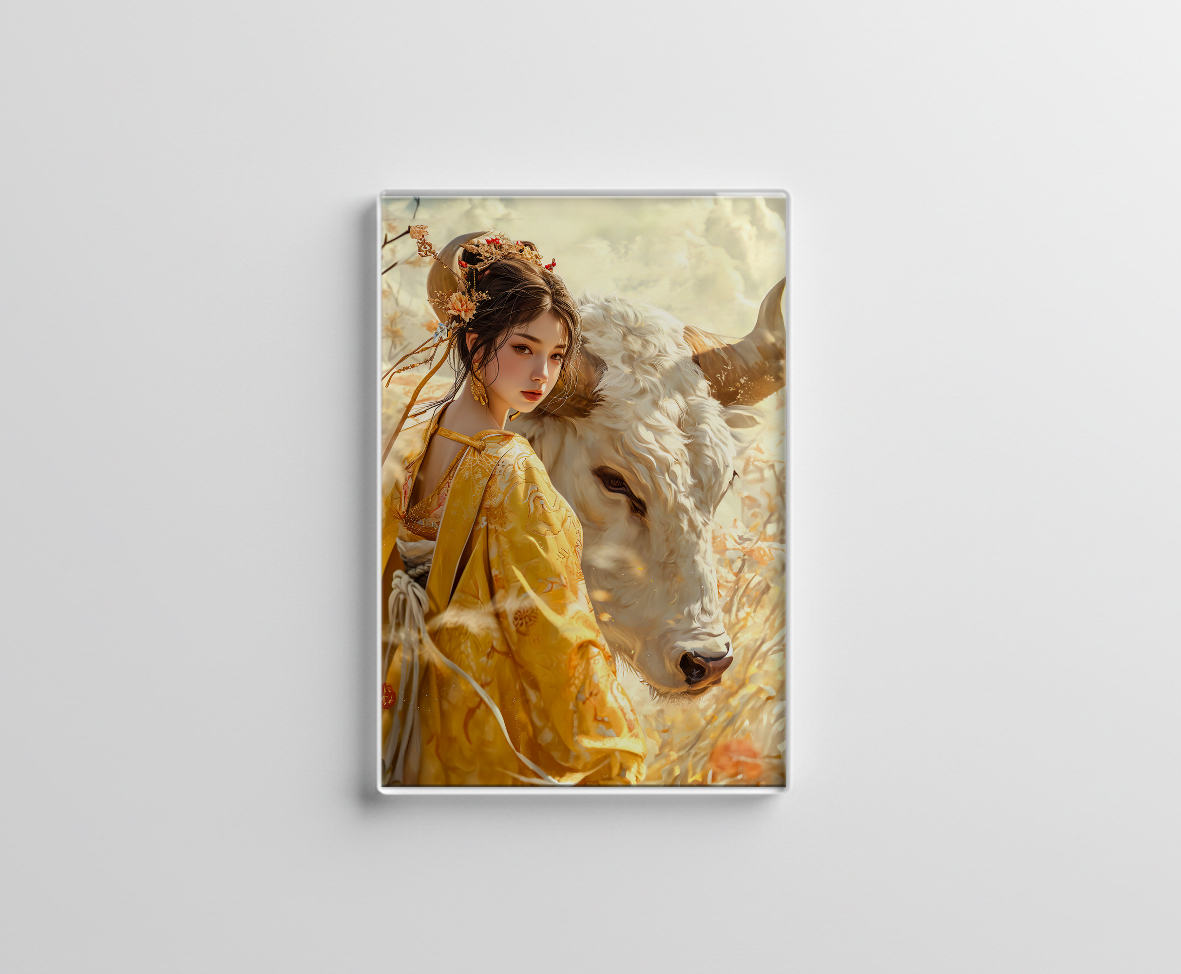 raxxa Glas-Magnet: Girl with Ox Chinese Zodiac Art