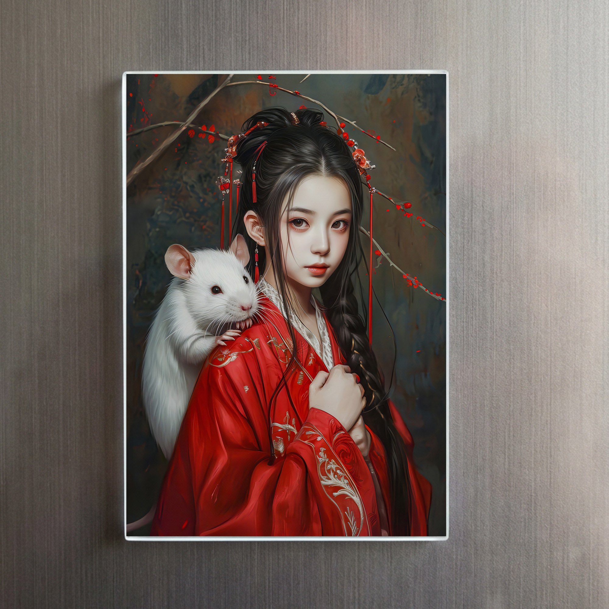 raxxa Glas-Magnet: Girl with Rat Chinese Zodiac Art – Bild 2