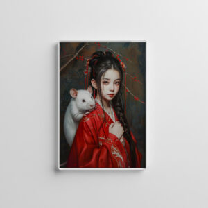 raxxa Glas-Magnet: Girl with Rat Chinese Zodiac Art