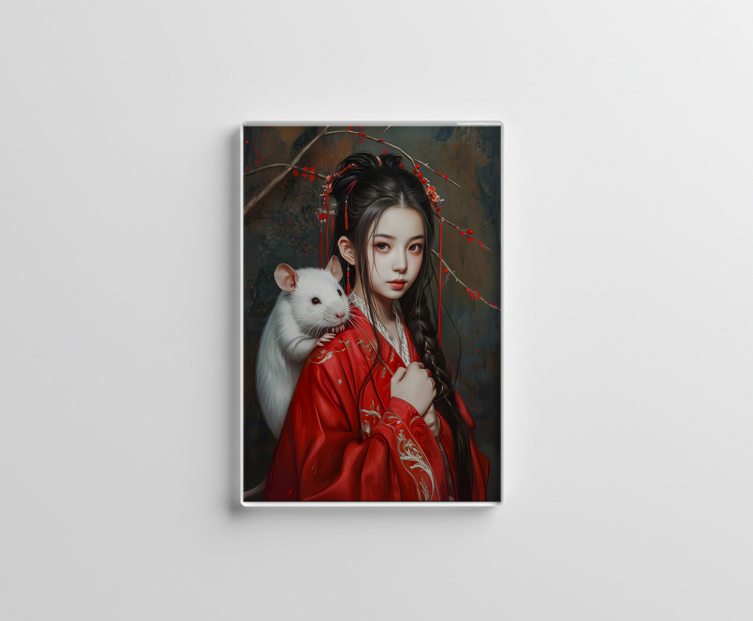 raxxa Glas-Magnet: Girl with Rat Chinese Zodiac Art