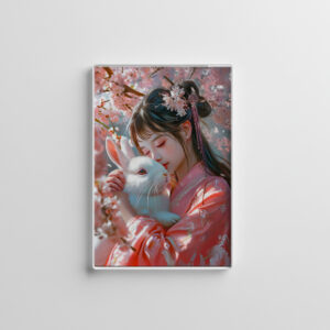 raxxa Glas-Magnet: Girl with Rabbit Chinese Zodiac Art