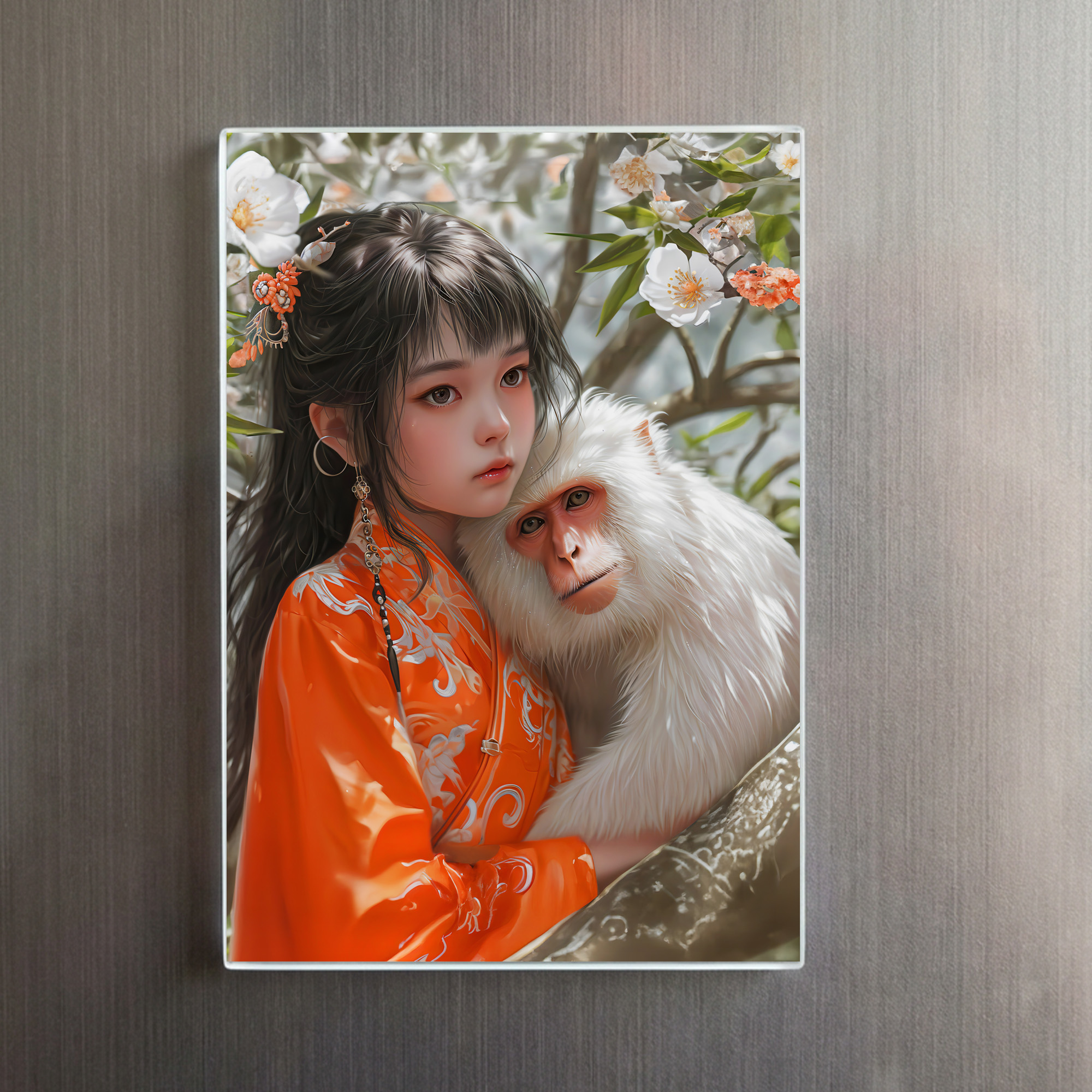 raxxa Glas-Magnet: Girl with Monkey Chinese Zodiac Art - Imagen 2
