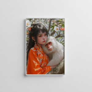 raxxa Glas-Magnet: Girl with Monkey Chinese Zodiac Art
