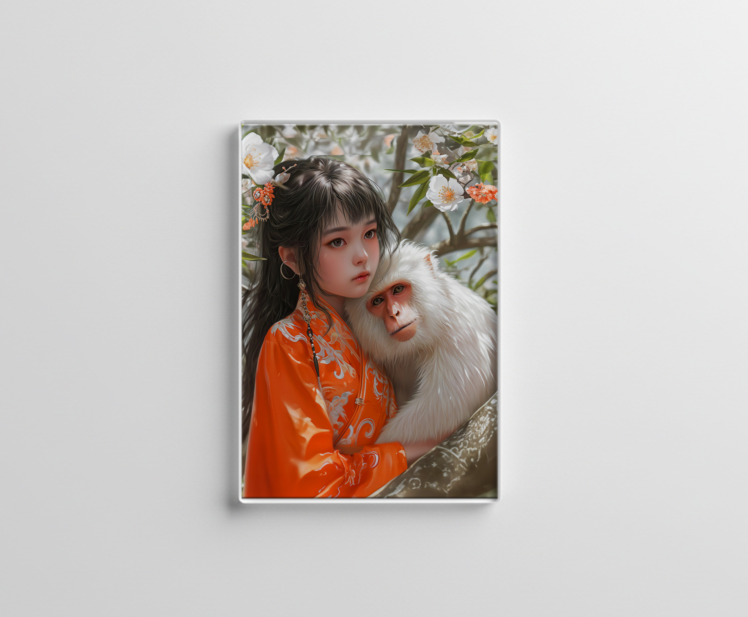 raxxa Glas-Magnet: Girl with Monkey Chinese Zodiac Art