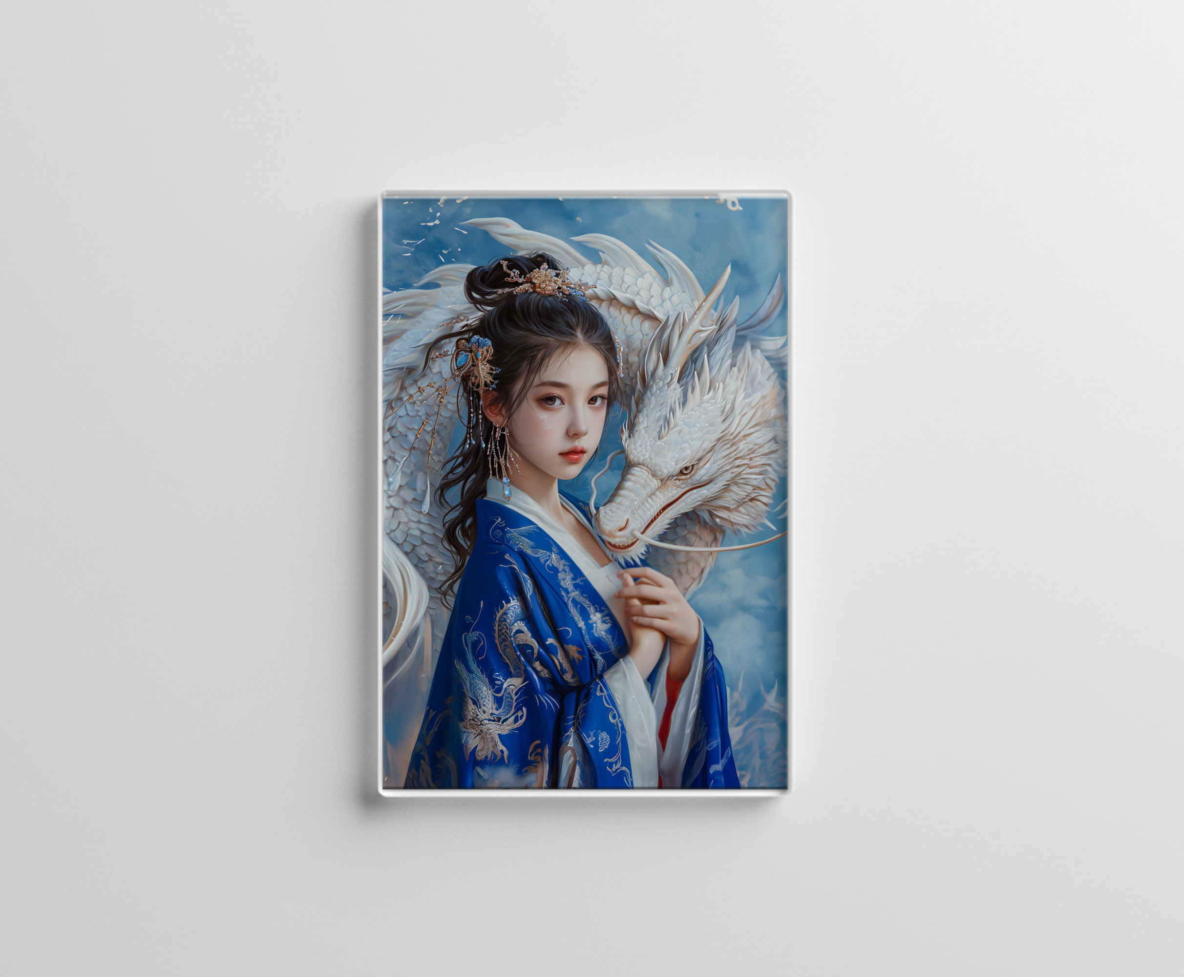raxxa Glas-Magnet: Girl with Dragon Chinese Zodiac Art