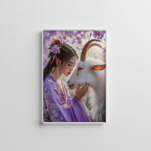 raxxa Glas-Magnet: Girl with Goat Chinese Zodiac Art