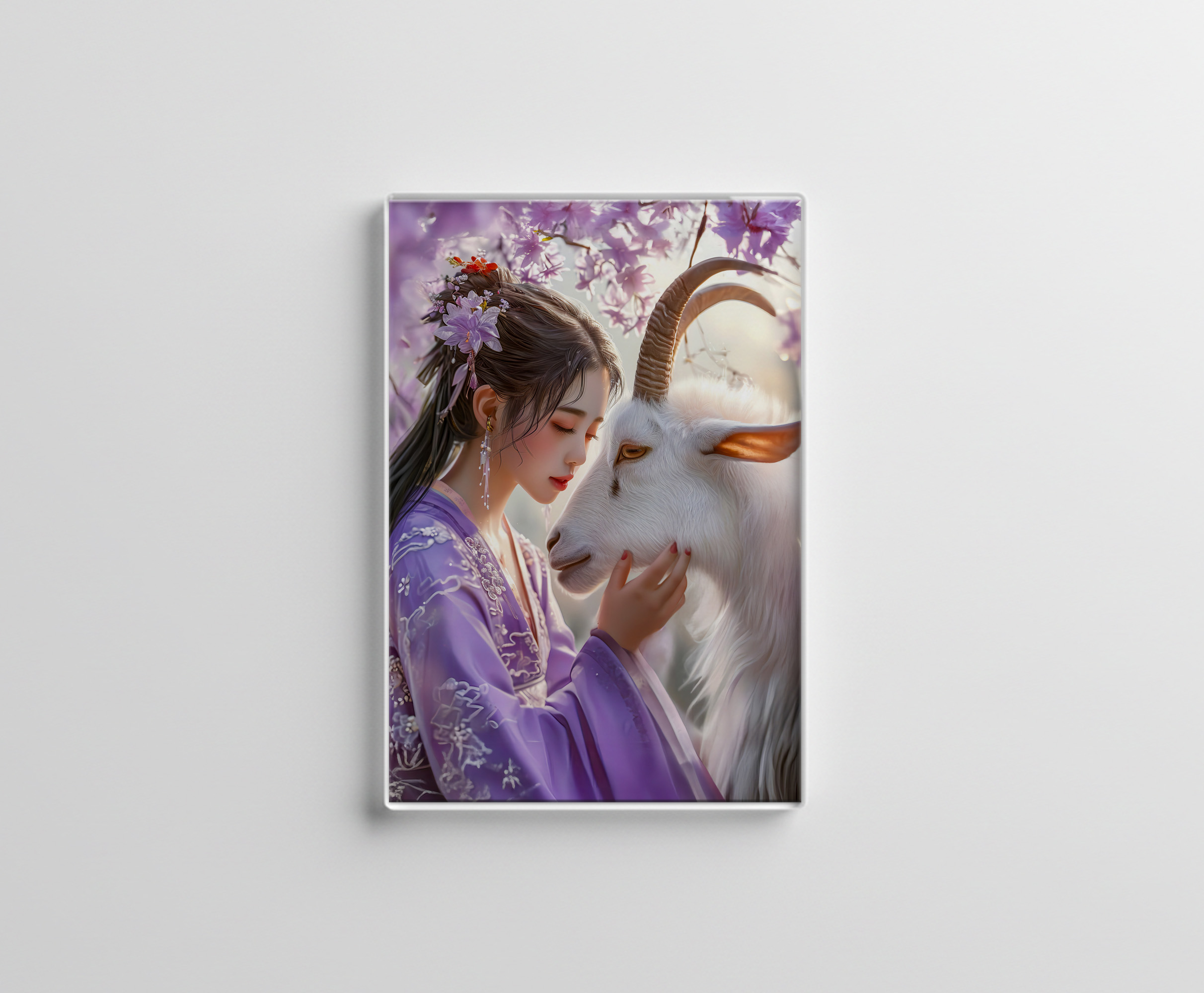 raxxa Glas-Magnet: Girl with Goat Chinese Zodiac Art