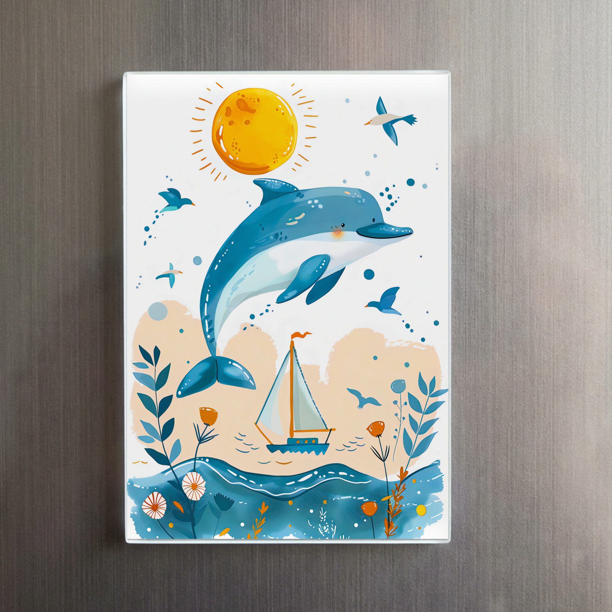 raxxa Glas-Magnet: Cartoon of Dolphin Leaping out of Water – Image 2