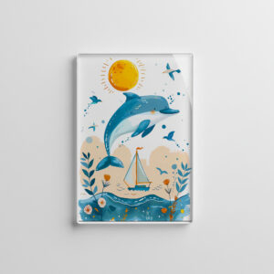 raxxa Glas-Magnet: Cartoon of Dolphin Leaping out of Water