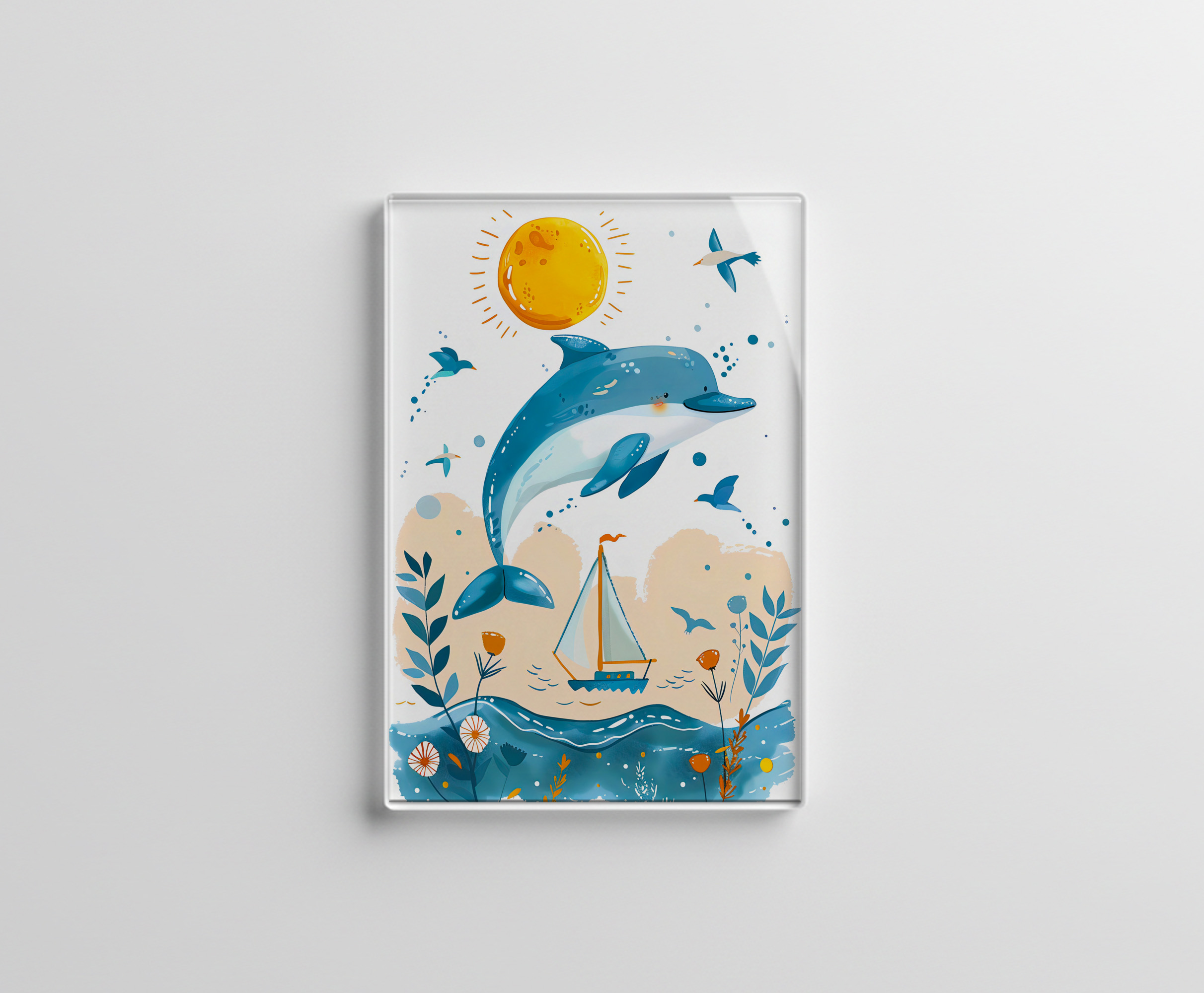 raxxa Glas-Magnet: Cartoon of Dolphin Leaping out of Water
