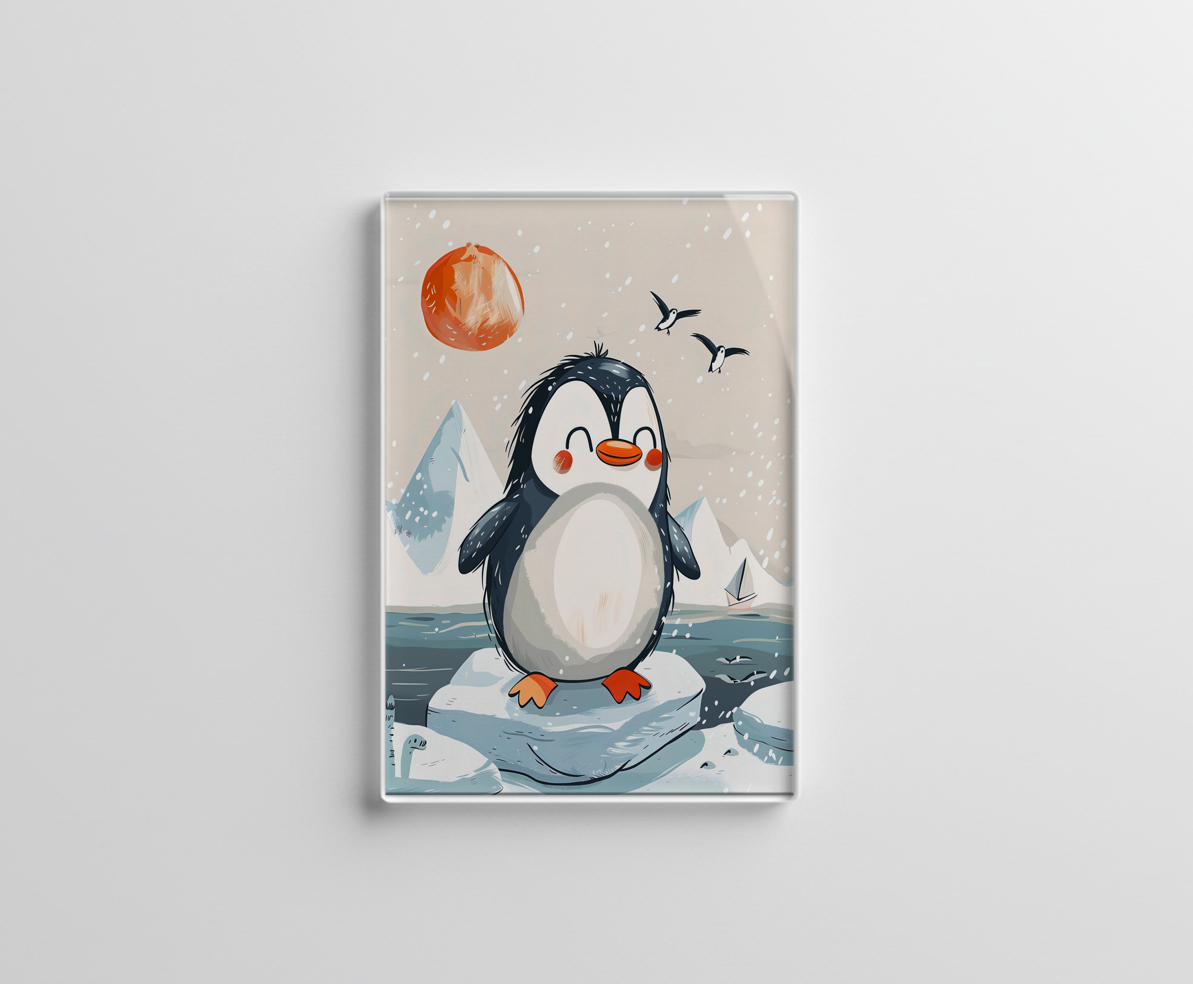raxxa Glas-Magnet: Cartoon of Penguin on Ice Floe