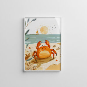 raxxa Glas-Magnet: Cartoon of Crab on Beach with Boat